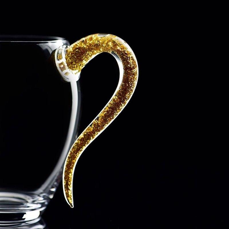 Set de ceai din sticlă de cristal cu accente aurii, cană din borosilicat rezistentă la căldură, separator pentru set de preparare și servire Kungfu