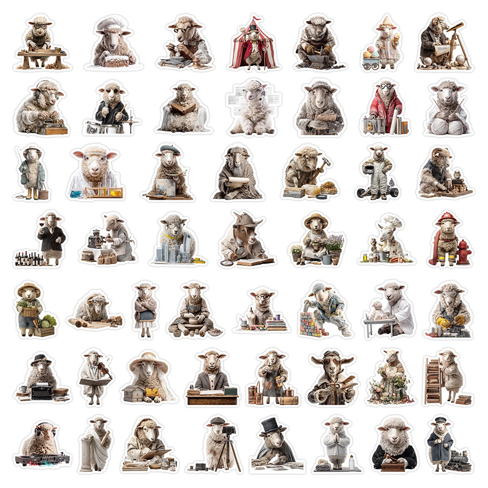 50pc Cartoon Sheep Stickers Waterproof Reward Stickers for Kids Scrapbooking Crafting Journaling Decoration and Collection One Size