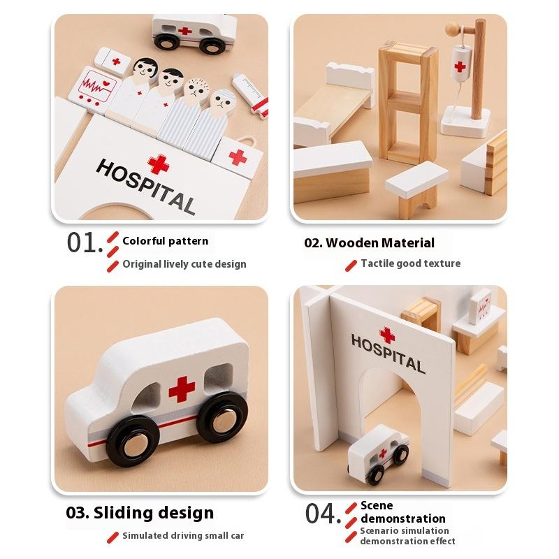 Conjunto de Brinquedo de Casa de Brincar de Simulação de Madeira para Crianças Hospital Role Play Doutor Jardim de Infância Educação Infantil Interação Pai-filho
