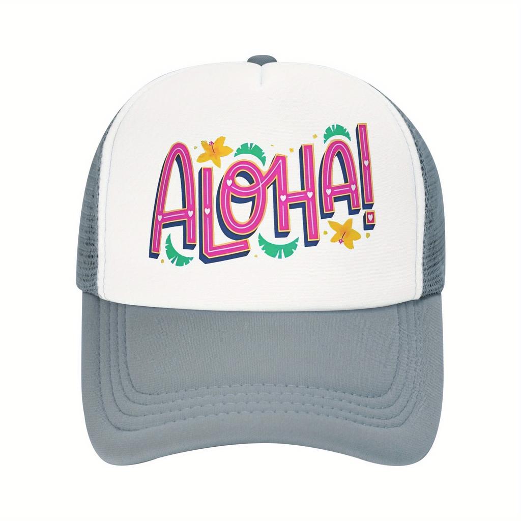 Aloha Print Trucker Hat Polyester Mesh Breathable Casual Sun Protection Baseball Cap for Adults