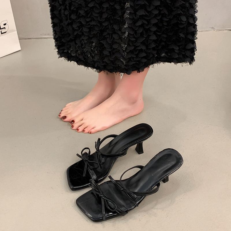 Fashion 2025Summer  New Outdoor Square Toe Thin Heel Slippers for Women Dress Party Heeled Shoes