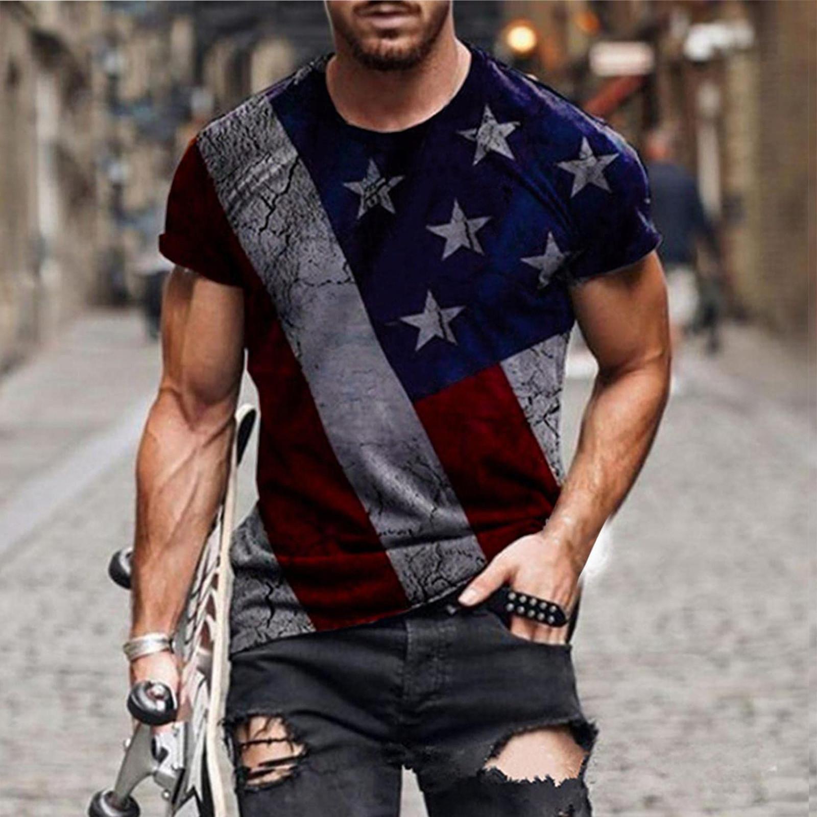 T Shirts Shirts For Men, Men s American Flag T-Shirt Patriotic Tee Short Sleeve  Apperal Workout Muscle T Shirts XXXXL
