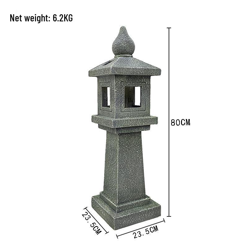 Zen Solar Stone Pagoda Lantern - Outdoor Resin Ornament for Garden and Courtyard Decor
