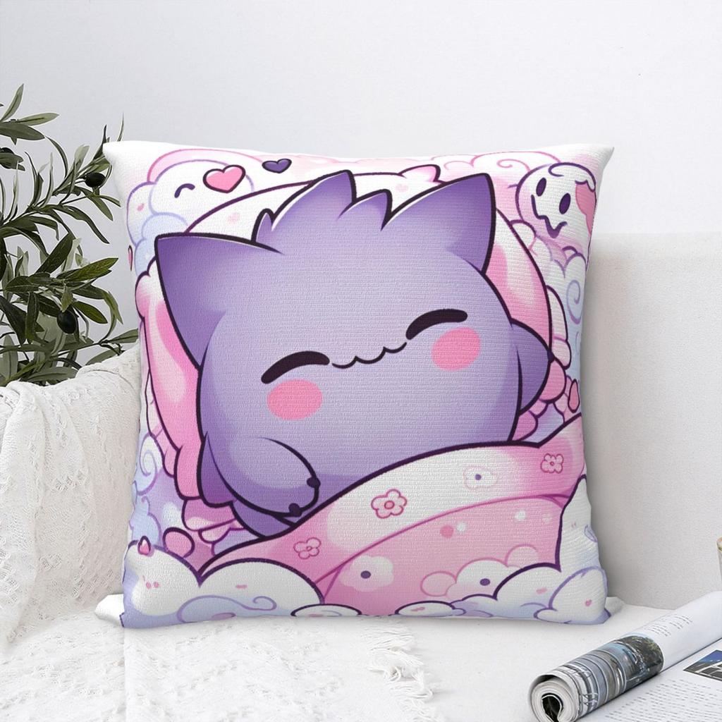 Japanese Anime Pokemon Gengar Cartoon Pillow Cover Square Pillow Case Cushion Cover Pillowcases For Office Car Home Decorative