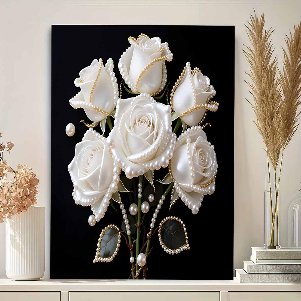 DIY White Rose Pearl Diamond Art Kits Without Frame 30x40cm Gem Art Diamond Painting Kits for Adults/Beginners Gift Idea Home Wall Decor