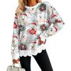 Women's Casual Christmas Print Sweatshirt Top with Scalloped Wavy Hem and Crewneck