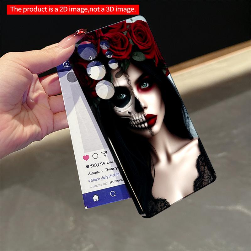 2DFlat Samsung phone case Red Roses & Skeleton Face Phone Case Applicable to Galaxy S22 S23 S24 S25ULTRA S26 A12 A13 A14 A15 A16