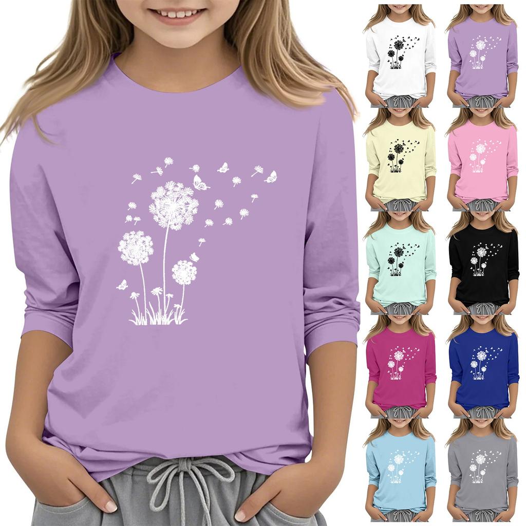 Children's 7-point Sleeved Round Neck Top Print Fashion Casual T-shirt