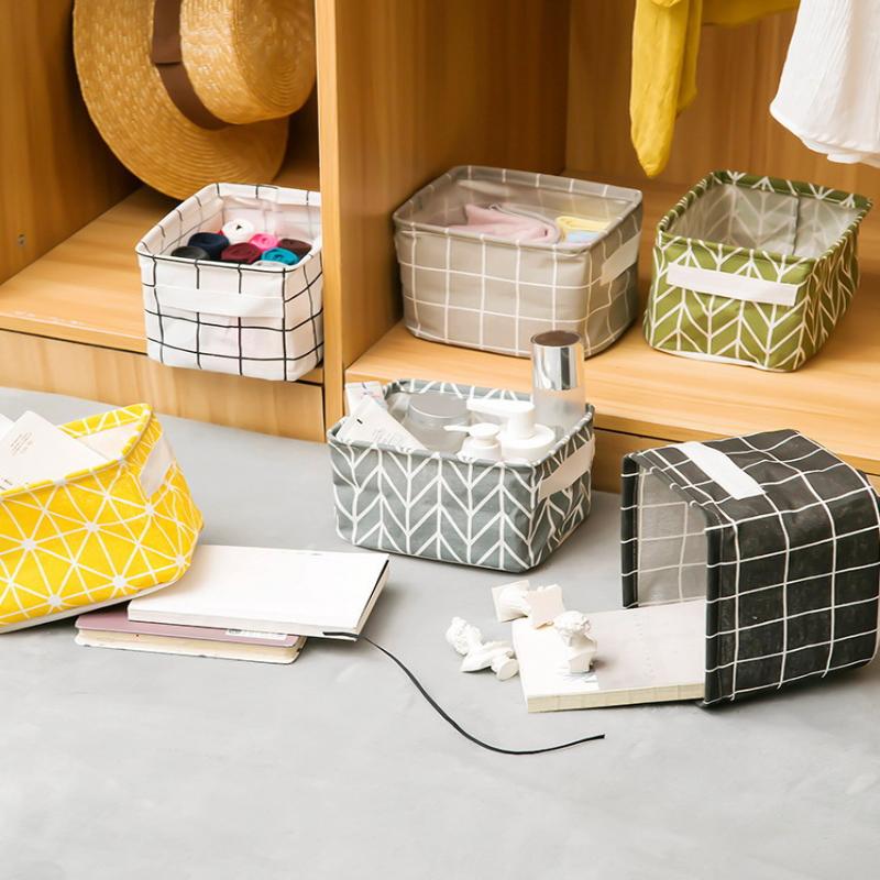 1 st Bomull Linne Tyg Vattentät Skrivbordsförvaringskorg Förvaringslåda Kosmetika Leksaksförvaring Underkläder Strumpor Klädförvaringspåse