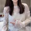 French Three-dimensional Butterfly Off-the-shoulder Long-sleeved Lace Top for Women's Autumn Fashion, Loose and Slimming, Versatile Top