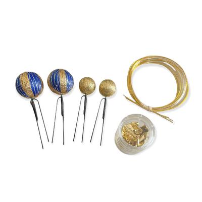 Japanese Hair Blue Ball Gold Wedding Graduation Clothing, Ornament, Gold, Kanzashi, Gold, Mizuhiki, Leaf, Coming-of-age Ceremony, Ceremony, Ceremony,