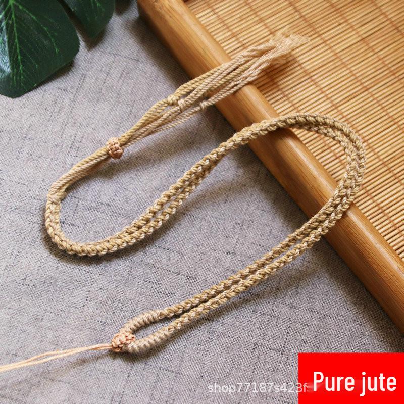 Hand-Spun Cotton Thread Tibetan Thangka Necklace with Jade and Amber Pendants