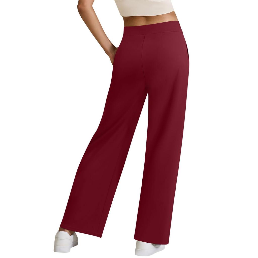Women's Casual Straight-leg Trousers, High-waisted, Button-down, Elasticated, Wide-leg Trousers With Pockets