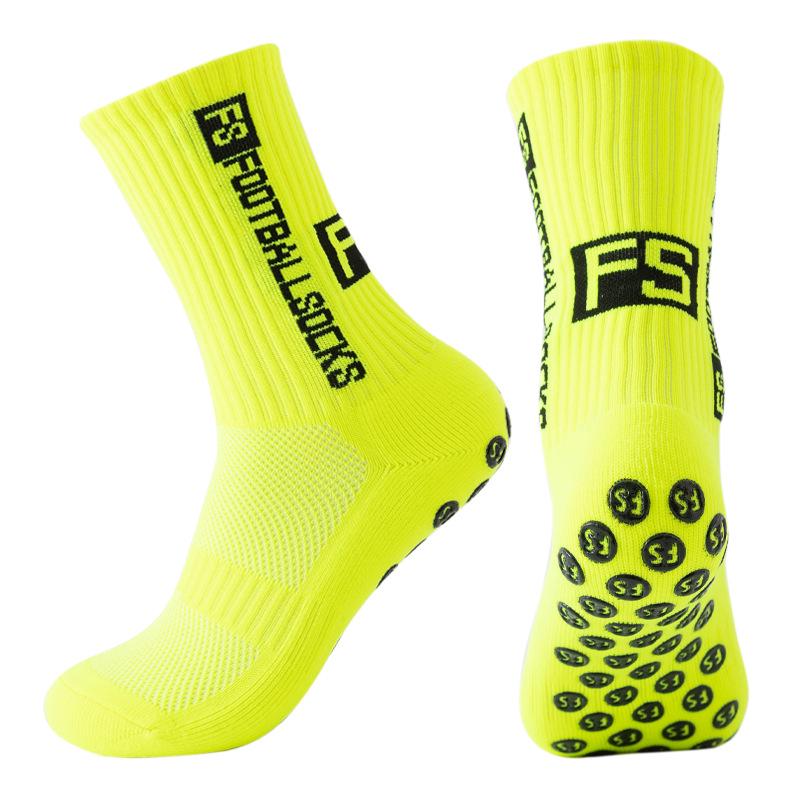 Non-Slip Mid-Calf Sports Football Socks with Terry Bottom and Round Silicone Grip
