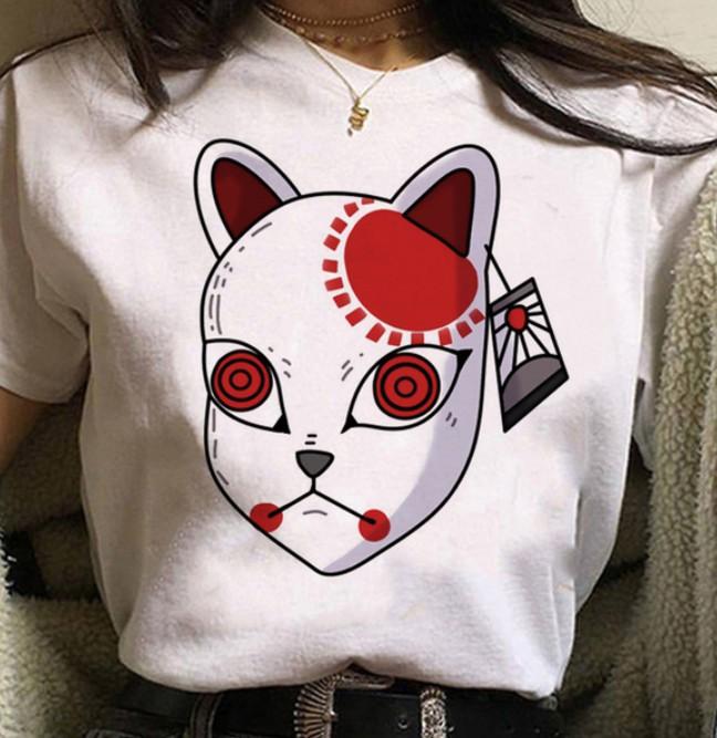 Kawaii Casual Anime Demon Slayer Kimetsu No Yaiba Graphics Female T-Shirt Summer Loose Blouse White Tees O-Neck Women Goth Tops