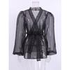 Spring/Summer Sexy Black Sheer Mesh Shirt Jacket For Women, Niche Long-Sleeve Blouse For Girls