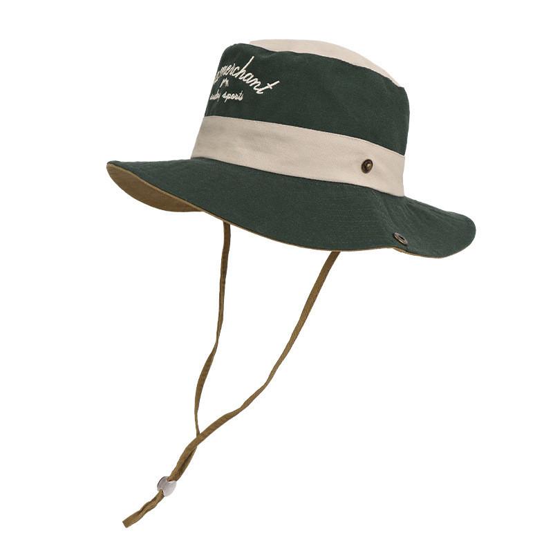 Stylish Japanese Color Block Embroidered Fisherman Hat For Women Summer Travel Sun Protection