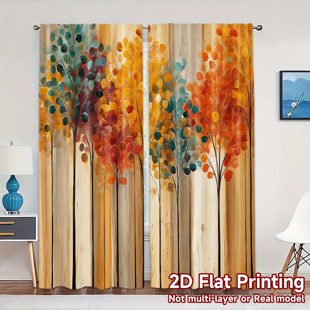 

2D Flat Printing JIT 2pcs Curtains (Without Rod) Colorful Leaves Print Modern Curtains Fabric Curtains Thermal Insulation and 100*130 Grommet Top 1pcs