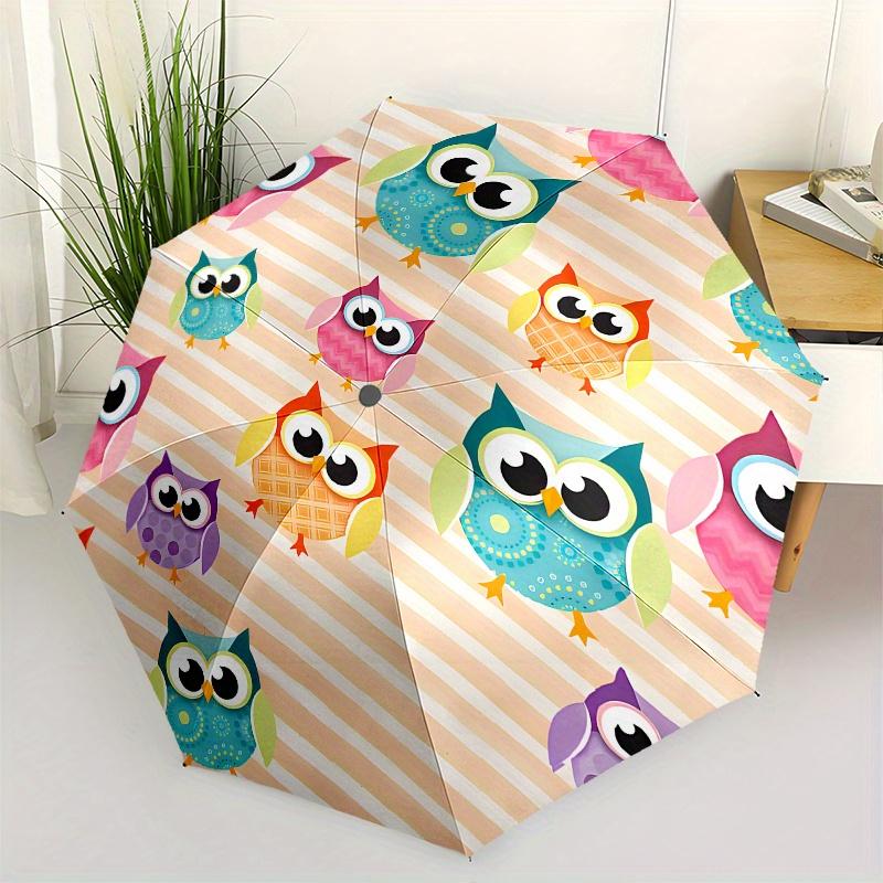 

Owl Pattern Automatic Folding Umbrella 8 rib Lightweight Design, Durable Iron Frame, Compact and Portable, Perfect Gift for Birthday, Chri