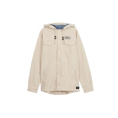 Alphabet Print Hooded Zip-Up Casual Long Sleeve Jacket Men Jackets Beige VNOA36JL2N1