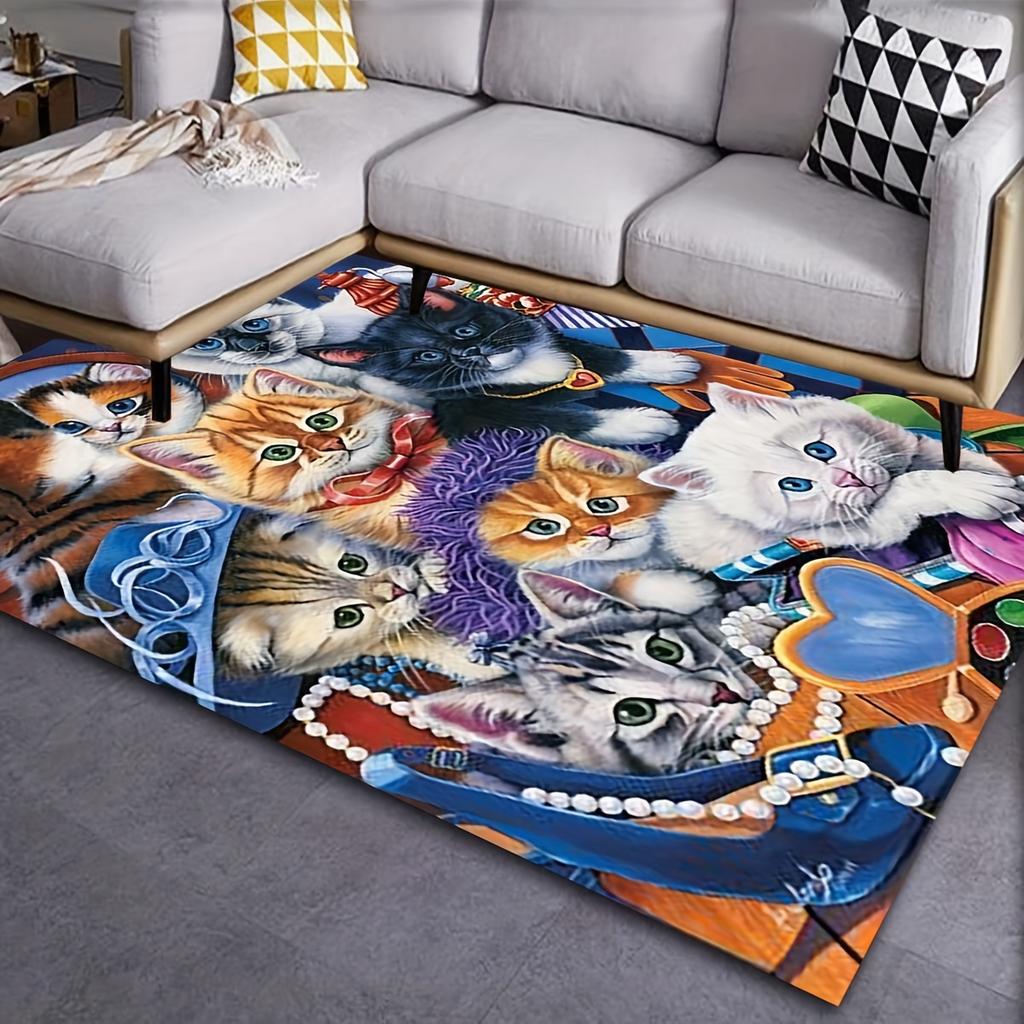 1pc 800g/m2 Crystal Velvet Anti-slip Animal Cat Chair Carpet Living Room Mat Bedroom Polyester Rugs