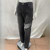 European and American trend straight tube loose washed distressed printed jeans