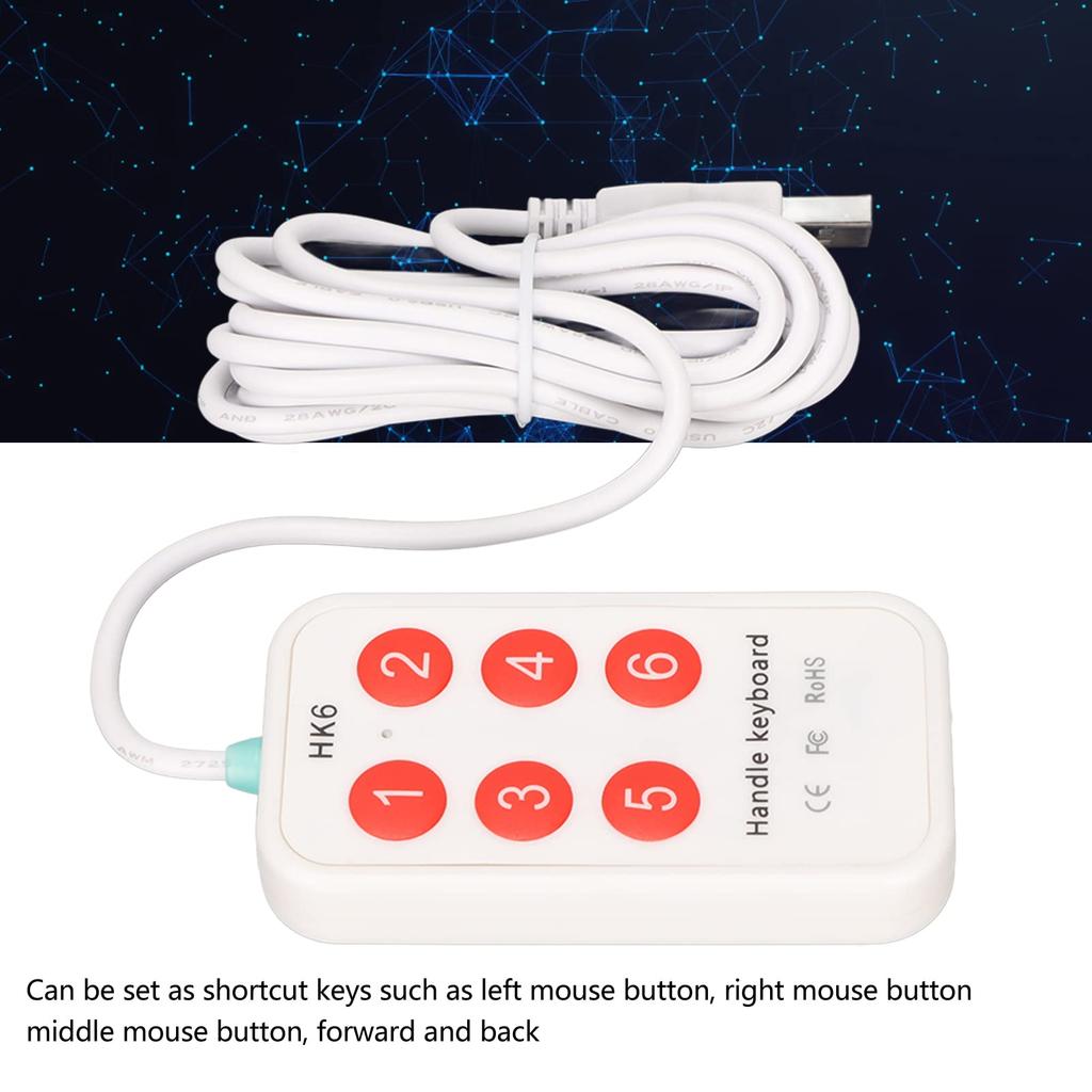 6.6ft Wired USB Pocket Keyboard with 6 Keys, Customizable Mini Button Keypad for Handheld Switch Controller Gaming Laptops