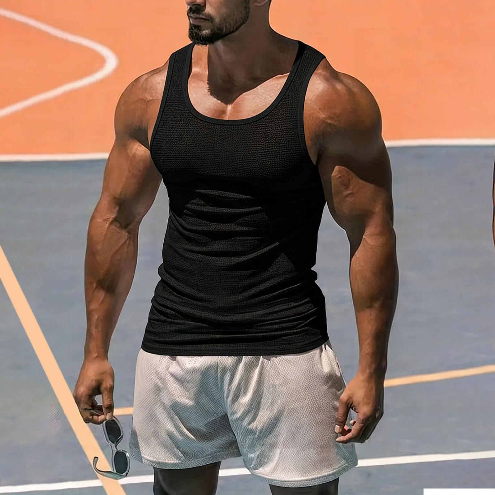 Men s Summer Sports Sleeveless Slim Fit Vest Men s Daily Fitness Vest L чёрный