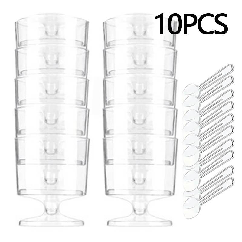 10/20PCS Disposable Dessert Cups Plastic Dessert Cups with Spoons Mousse Ice Cream Appetizers Pudding Party Supplies