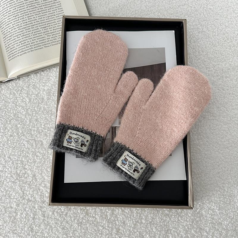 Solid Color Winter Wool Gloves Thicken WarmPlush Furry Fingerless Gloves Knitted Mittens Autumn Outdoor Hand Warmer Mittens New