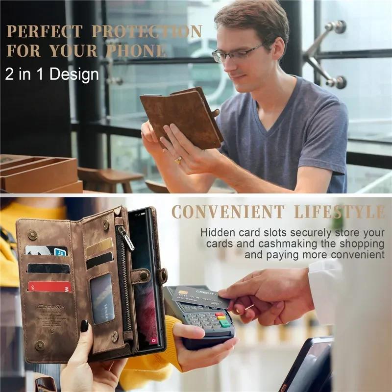 Kožené pouzdro na telefon s poutkem a peněženkou na zip pro Samsung Galaxy A17 A56 A36 A16 A15 A54 A34 A14 A53 A33 A13 A72 A52S A32 A12 A51