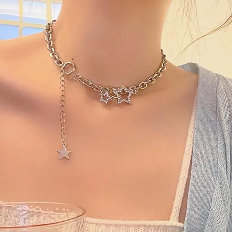 Y2K Star Zircon Pendant Necklace for Women Luxury Sweet Cool Girl Punk Heart Clavicle Chain  2023 New Fashion Zircon Party Gift