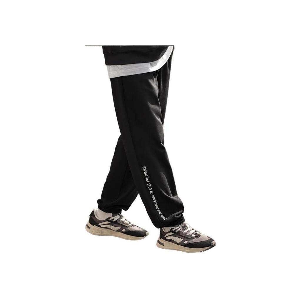 Li Ning Sports Lifestyle Series Solid Color Logo Print Cuffed Knitted Sweatpants Men bottoms Black AKLTB23-2