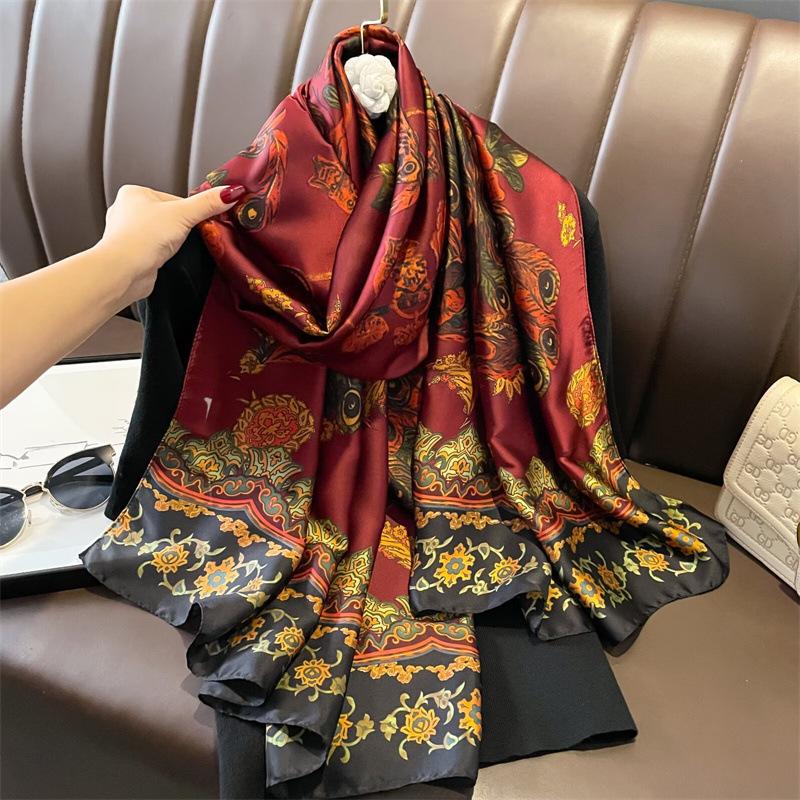 High-End Women's Chinese Style Silk Scarf: Summer Liji Brocade, 90x180, Sun Protection, Perfect Gift Shawl