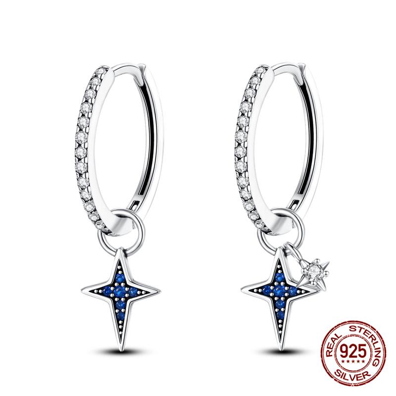100% 925 Sterling Silver Simple Star And Moon Series Women'S Earrings Suitable For Daily Wear Anniversary Gift