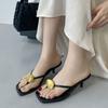 Fashion Fashion Metal Women Low Heel Slides Slippers New In Summer Beach Female Flip Flops Sandals Ladies Heeled Slippers Shoes Pumps