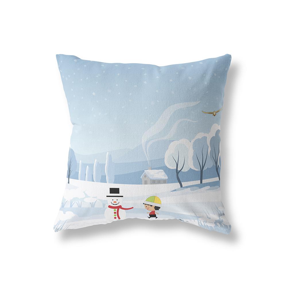 Cute Snowman Merry Christmas Print Pattern Polyester Cushion Cover Home Living Room Sofa Decoration Square Pillow Pillow Cover