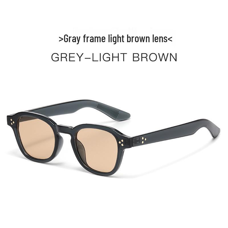 Retro Rice Nail Square Frame Sunglasses - Versatile, Fashionable, Anti-Glare, Perfect for Outdoor Travel and Photos.