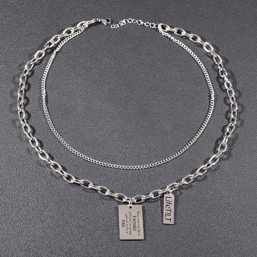 Men's Titanium Steel PUNK Cuban Chain Necklace - Handsome, High-End Hip Hop with Letter Tag Design.