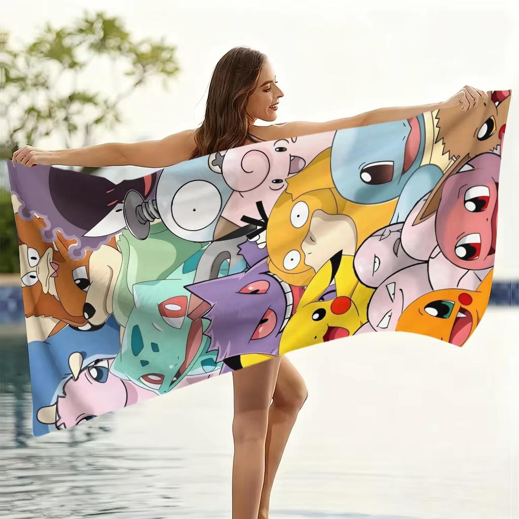 1pc Toalla de playa Pokmon collage, Pikachu y amigos, ideal para playa piscina, toalla infantil para niños