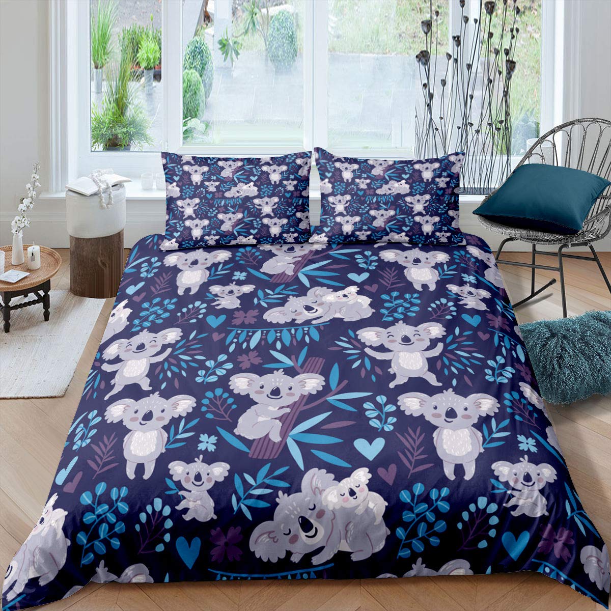 

Comforter Koala Children Cute Animal Print Bedding Setboys Girls Rainbow Butterfly Comforter Floral Flowers Bed Set Comforter (quilt)-EU Single(135*200cm)3pcs