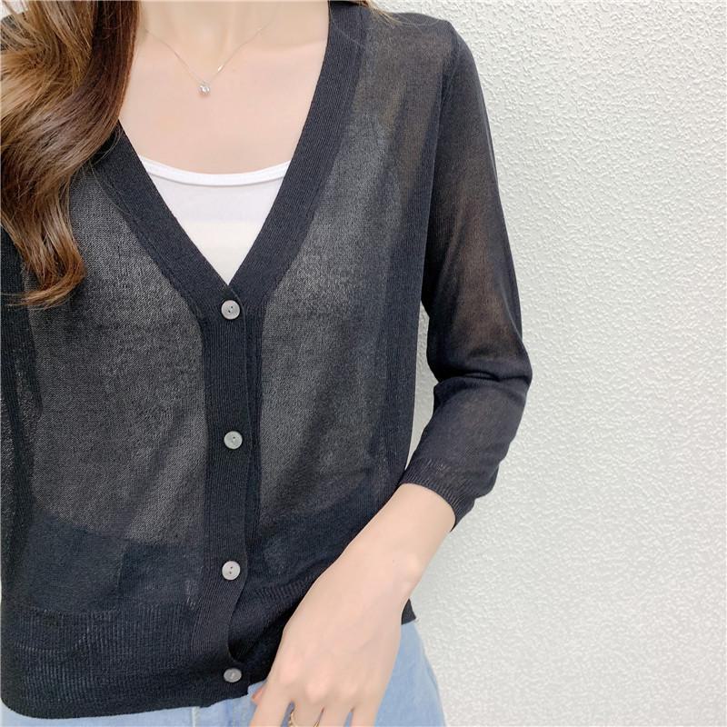 Ice Silk Light Knit Summer Cardigan - White, Slim Fit Sun Protection with Long Sleeves