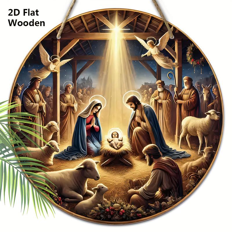 

Деревянная рождественская табличка «Рождество» - Круглая табличка «Иисус» для декора на входную дверь, для подвешивания на стену - Идеальное рождественское украшение 20cm/7.87in золотистый