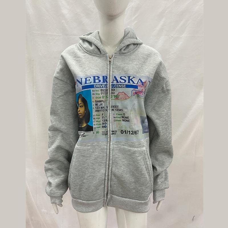 Evropská a americká Y2K personalizovaná tištěná mikina s dlouhým rukávem, retro streetová móda, mikina na zip