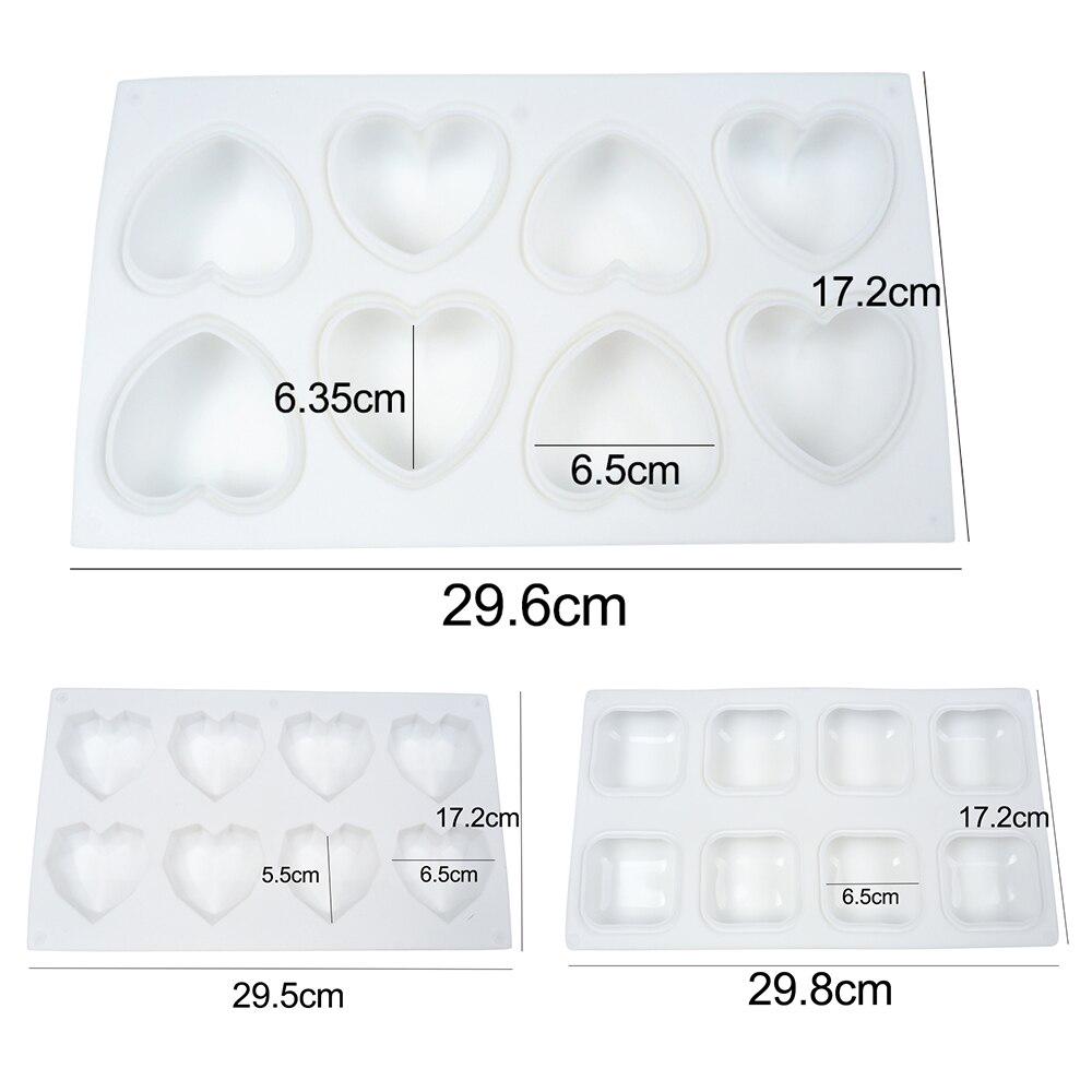1PCS Silicone Mold for Cakes 8 Cavity Heart Diamond Square Chocolate Mold Cake Mold Fondant Desserts Form Cake Decorating Tools
