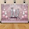 Birthday Party Backdrop Pink Polyester Banner 229.87 x 179.83 cm Photo Booth Decoration