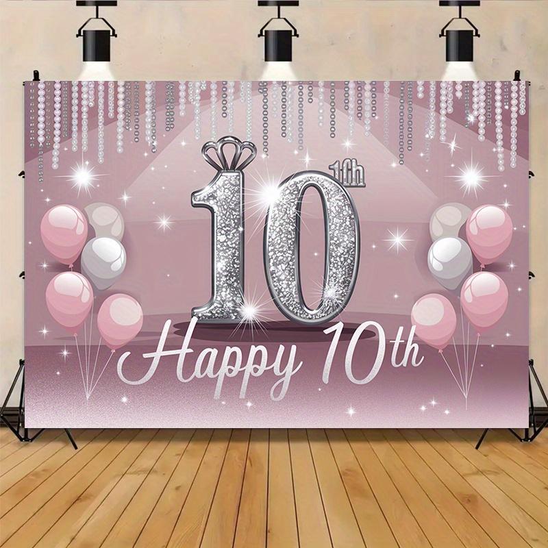 Birthday Party Backdrop Pink Polyester Banner 229.87 x 179.83 cm Photo Booth Decoration