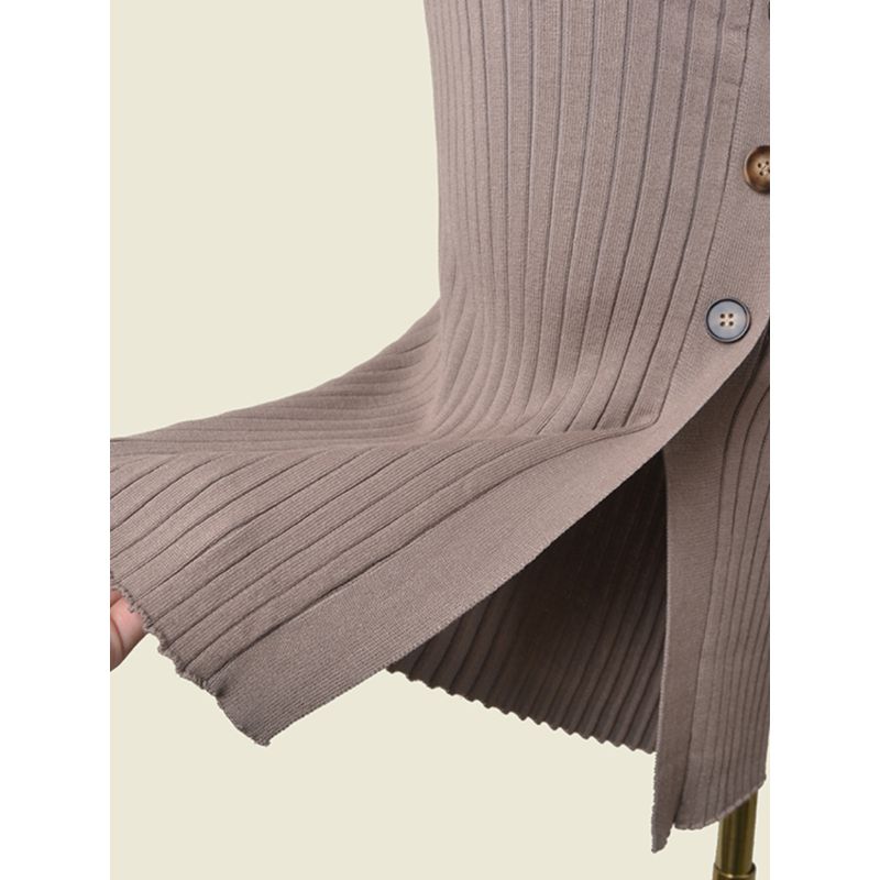 Export Japanese Style Vintage Single-Breasted Knitting Skirt High Waist Slim Looking Bodycon Dress Tight Stretch Split One-Step Skirt