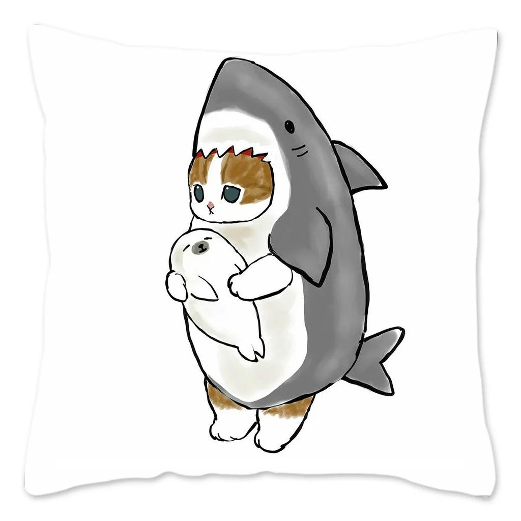Funny CatShark Pillow Case Home Decoration Polyester Pillow Cover for Sofa Kawaii Cushion Cover Fundas Cojines  X