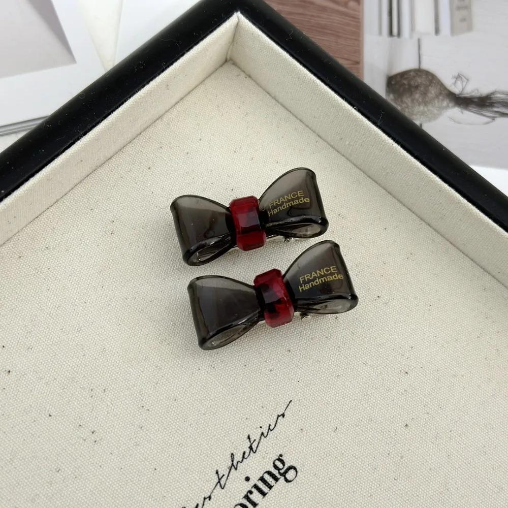 Exquisite Gold Label Acetic Acid Christmas Bow Hair Clips Side Notch Clips Minimally New Girl Hair Clips Forehead Clip Headpiece